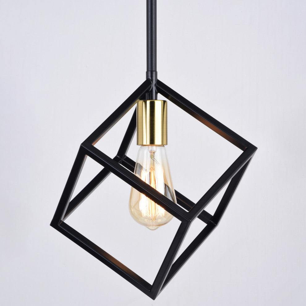 Deering Matte Black and Gold Satin Brass Contemporary Mini Pendant Ceiling Light