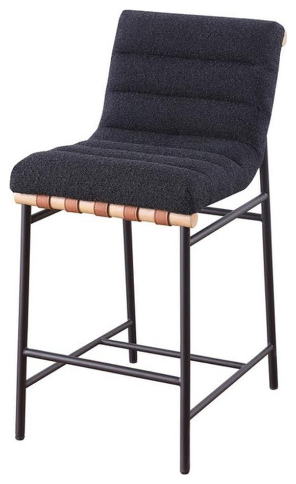 Lahni Black Boucle Fabric Counter Height Chair with Iron Leg Frame
