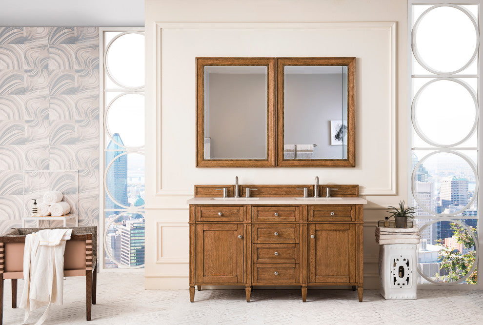 Brittany 60" Saddle Brown Double Vanity w/ 3 CM Eternal Marfil Quartz Top