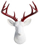 Faux Deer Head Wall Mount 14 Point Stag Head Antlers, White and Red