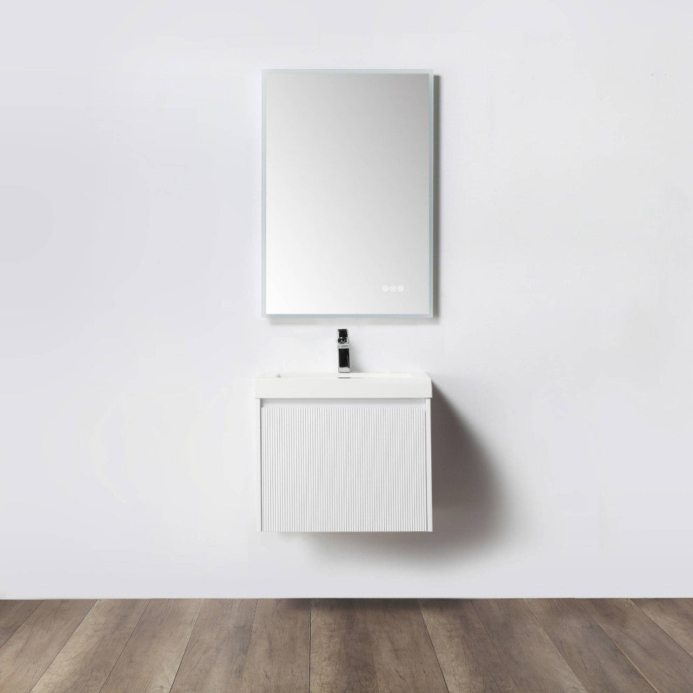 Floating Bathroom Vanity with Sink, Wall Mounted Vanity, White, 24" W/ Sink