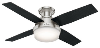 Hunter Fan Company  44" Dempsey Low Profile  Ceiling Fan With Light + Remote, Brushed Nickel