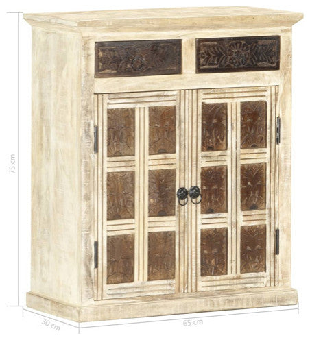 vidaXL Sideboard Console Table with Carved Pattern White Solid Wood Mango