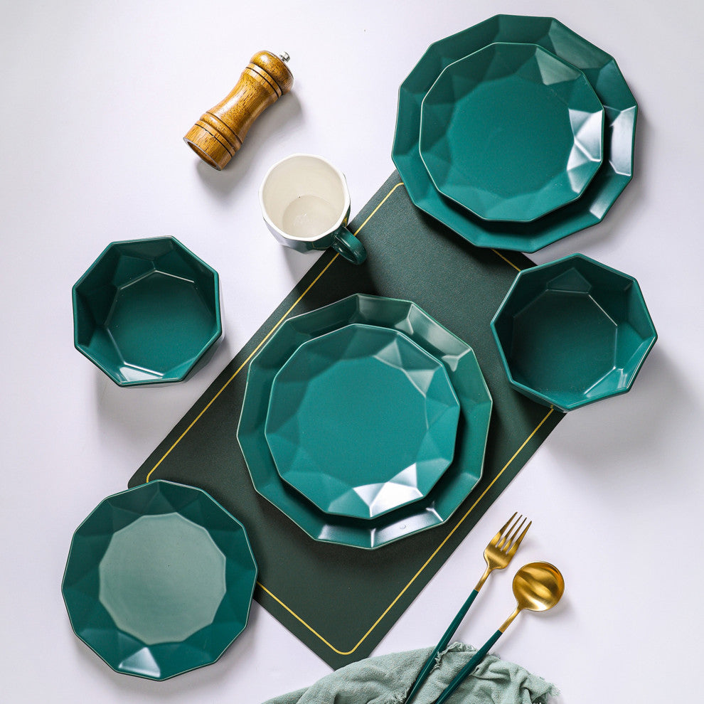 Stone Lain Jamie Porcelain 16 Piece Dinnerware Set, Green