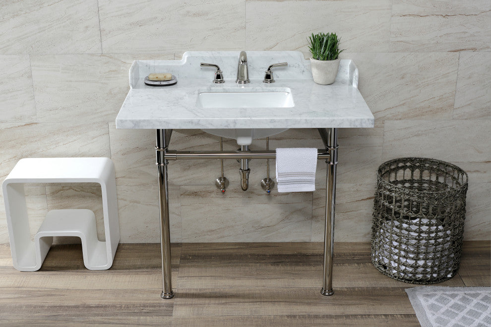 Kingston Brass LMS3622M8SQ6ST 36" Carrara Marble Console Sink, Legs