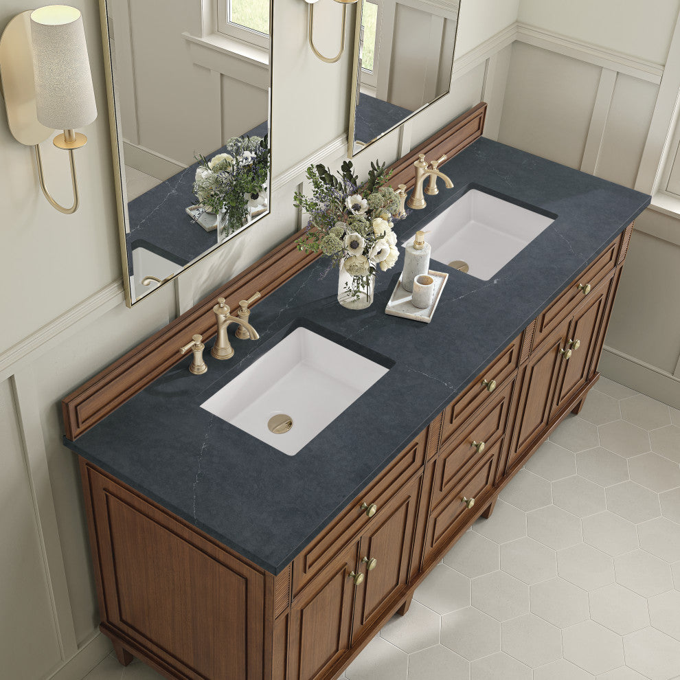 Lorelai 72"Double Vanity, Mid-Century Walnut, 3 CM Charcoal Soapstone Top