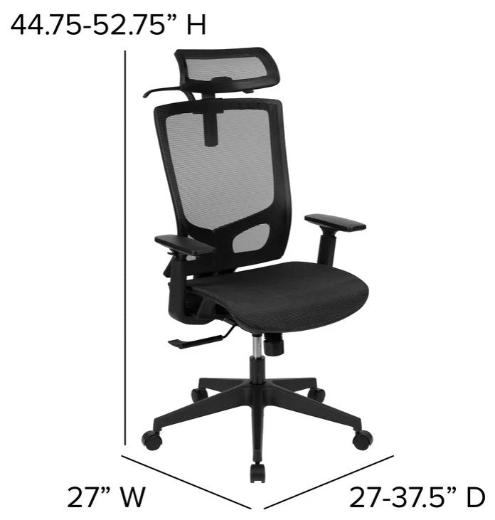 Ergonomic Office Chair, Curved Seat With Adjustable Arms & Headrest, Black