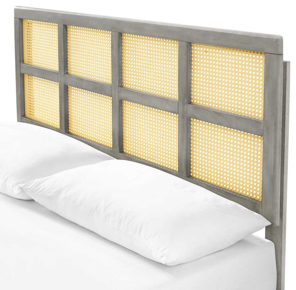 Platform Bed Frame, Full Size, Wood, Gray, Modern Mid-Century, Bedroom