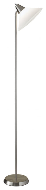 Elemental Brushed Steel Metal Torchiere With White Cone Shade
