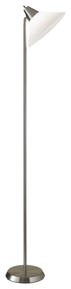 Elemental Brushed Steel Metal Torchiere With White Cone Shade