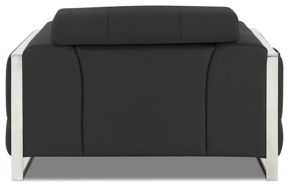 Mod Charcoal Gray Leather and Chrome Deco Accent Chair