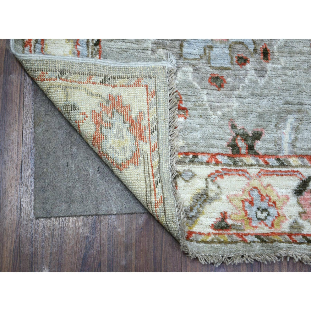 Gray Angora Oushak, Pop of Colors Hand Knotted Wool Runner Rug, 2'6" x 9'7"