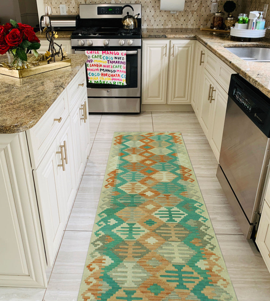 Sun Faded Kilim Farzaneh Ivory/Rust Runner, 2'7x9'8