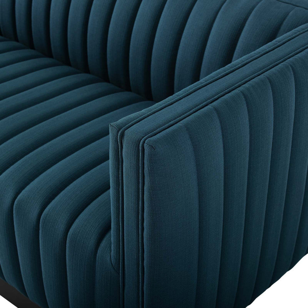 Tufted Sofa, Fabric, Navy Blue, Modern, Living Lounge Hotel Lobby Hospitality