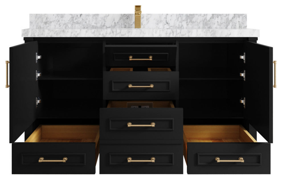 Aberdeen 60 Single Bathroom Vanity in Black 2" Carrara Marble