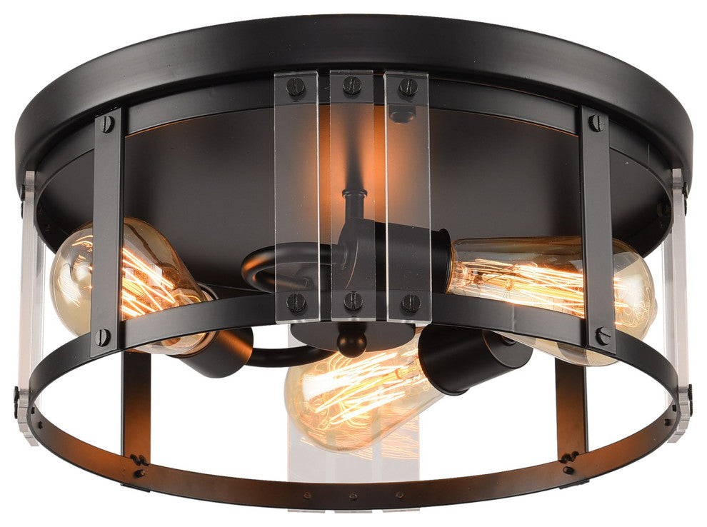 3-light Flush Mount Chandelier with Mental and Acrylic Lampshade