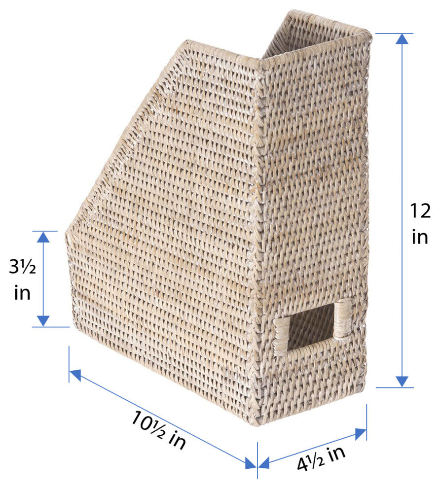 La Jolla Handwoven Rattan Magazine File, Handwoven, White Wash