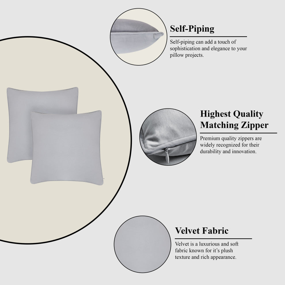A1HC Soft Velvet Throw Pillow Covers Only, Set of 2, Light Grey, 18"x18"