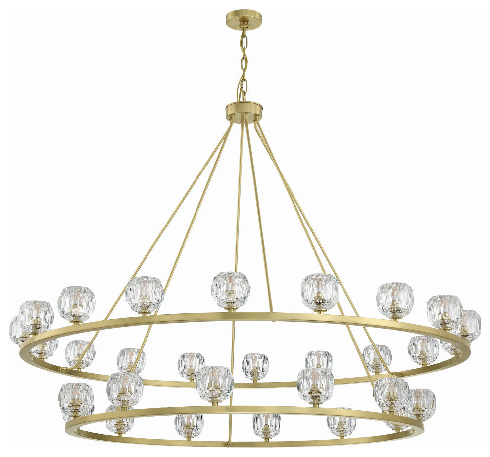 Aragon 30-Light Soft Brass Chandelier, Faceted Cut Crystal