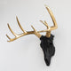Faux Deer Skull Native American Carving Wall Decor, Black, Gold Antlers