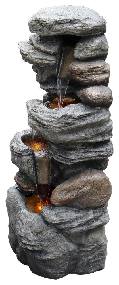 40" 3 Tier Rock Water Fountain with LED Light