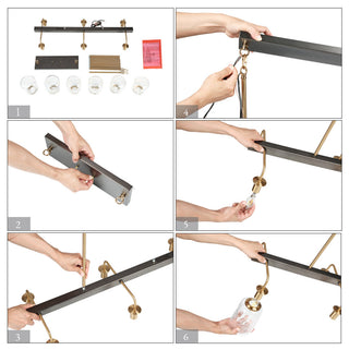 LNC 6-Light Black and Gold Modern Mason Jar Linear Large Kitchen Island Light