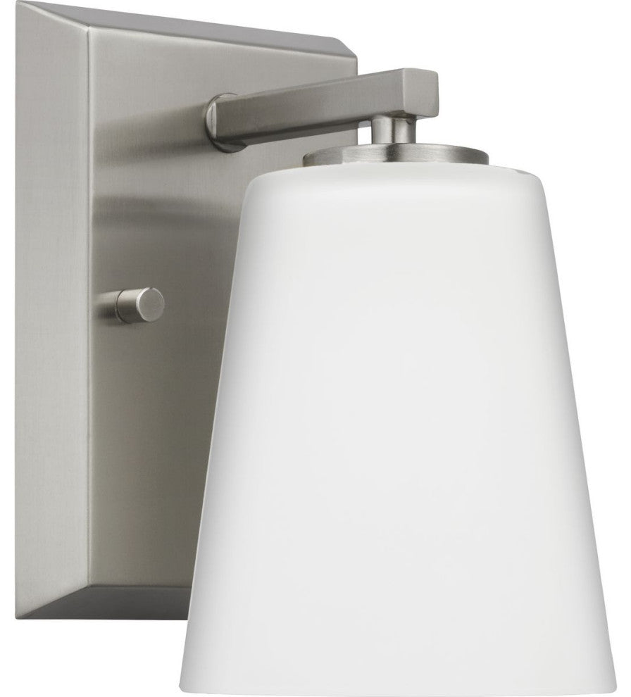 Vertex Collection One-Light Brushed Nickel Etched White Glass Bath Light