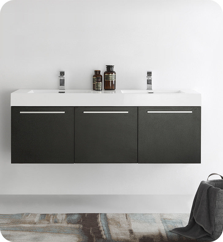 Fresca Vista 60" Black Double Sink Bathroom Vanity