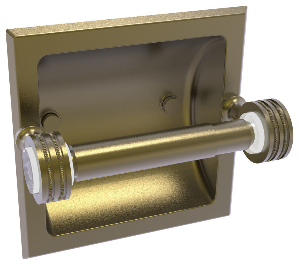 Pacific Grove Recessed Toilet Paper Holder with Dotted Accent, Antique Brass