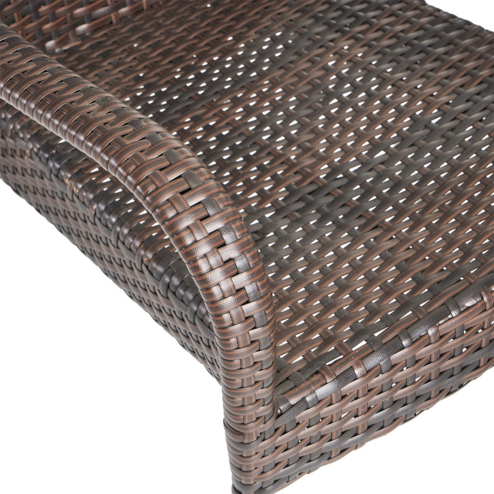 GDF Studio Charleston Outdoor 3-Piece Brown Wicker Stacking Chair Chat Set