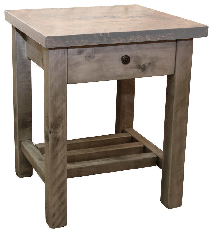 Rustic Barn Wood Style Timber Peg 1-Drawer End Table, Thunder White