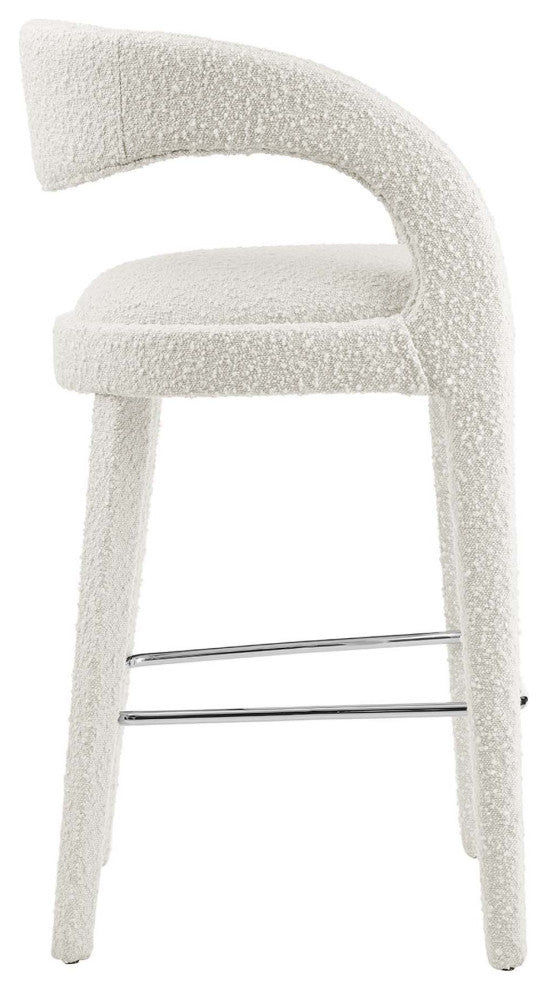 Pinnacle Boucle Upholstered Bar StoolSet of 2, Ivory Silver