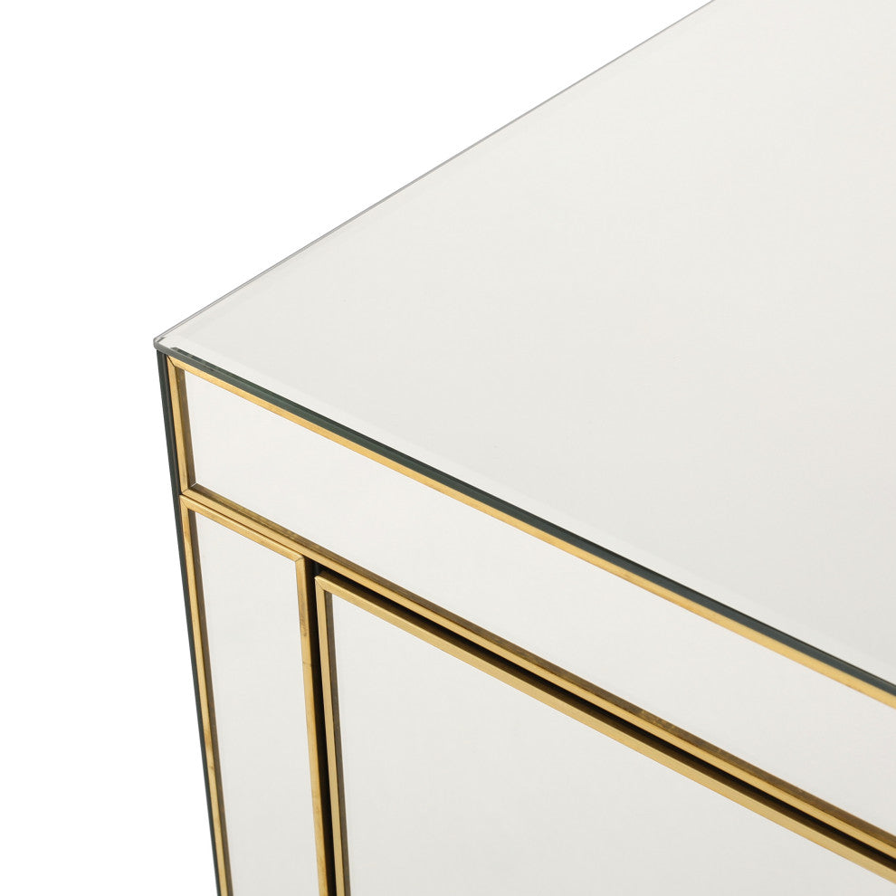 GDF Studio Langley Mirrored 3 Drawer Side Table