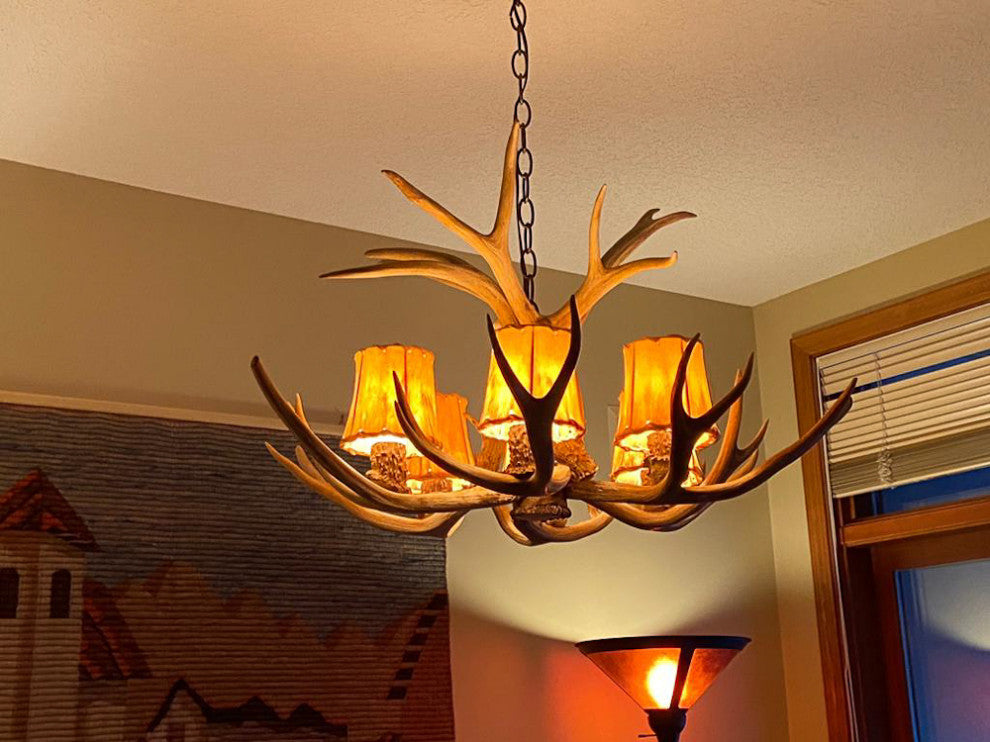 Mule Deer Single Tier Antler Chandelier Light, Medium, No Shades