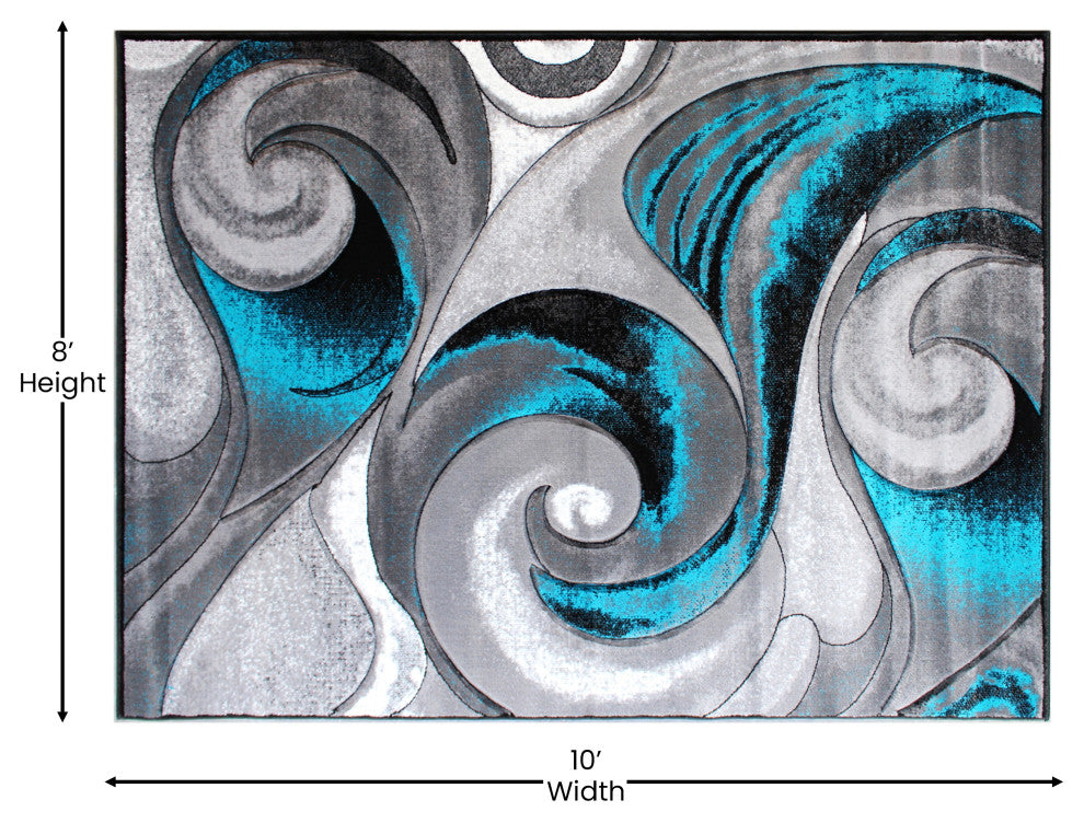 Tellus Collection Olefin Ocean Waves Pattern Area Rug, Turquoise, 8' X 10'