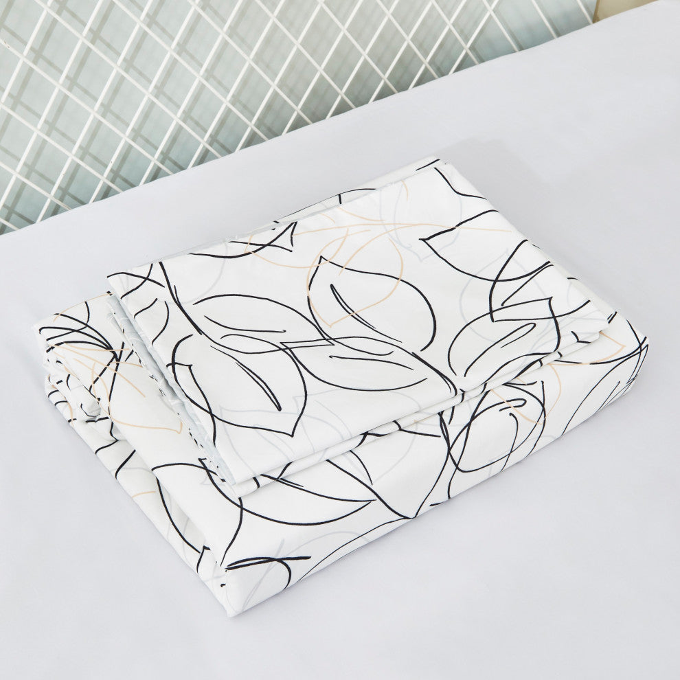 Tache Modern Leaf Foliage Abstract White Grey Black Reversible Duvet Cover, Cal