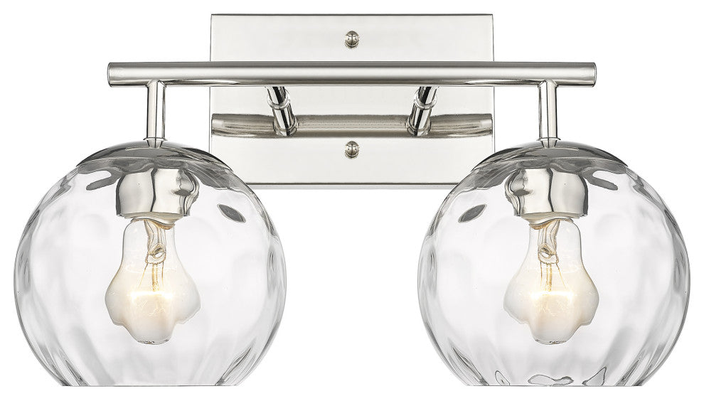 Mackenzie Polished Nickel <br> 2-Light Bath Vanity With Rippled Water glass