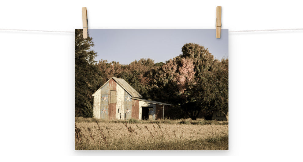 Patriotic Barn in Field Aged Landscape Photo Unframed Wall Art Print, 11" X 14"