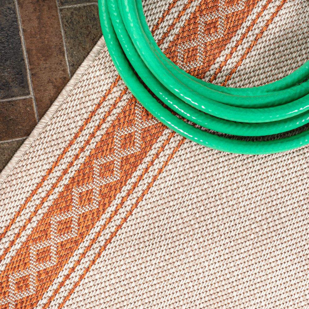 Lucia Classic Diamond Border Indoor/Outdoor Area Rug, Cream/Orange, 8x10