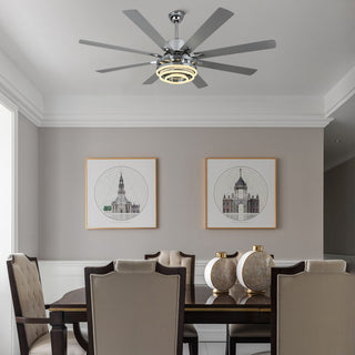 72" Modern 8 Wood Blades Large Ceiling Fan w LED Light, Chrome