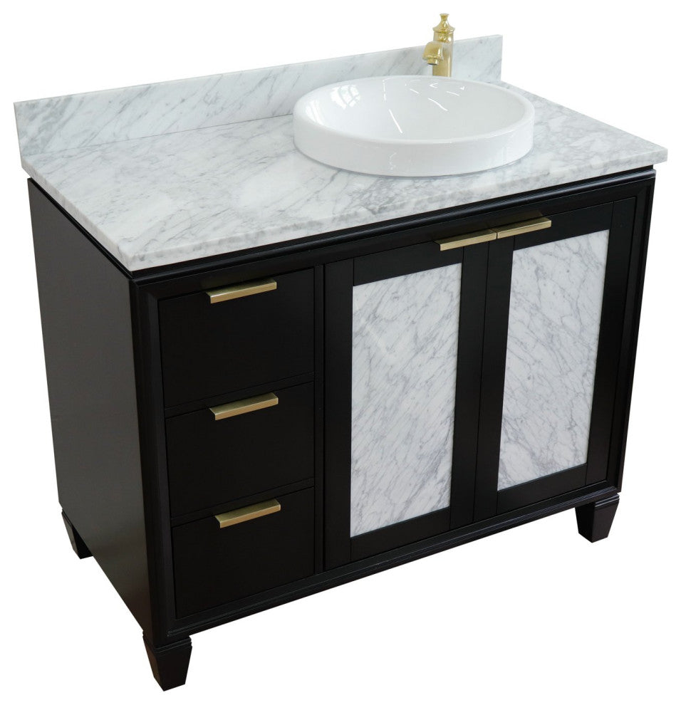 43" Single Vanity, Black Finish With White Carrara