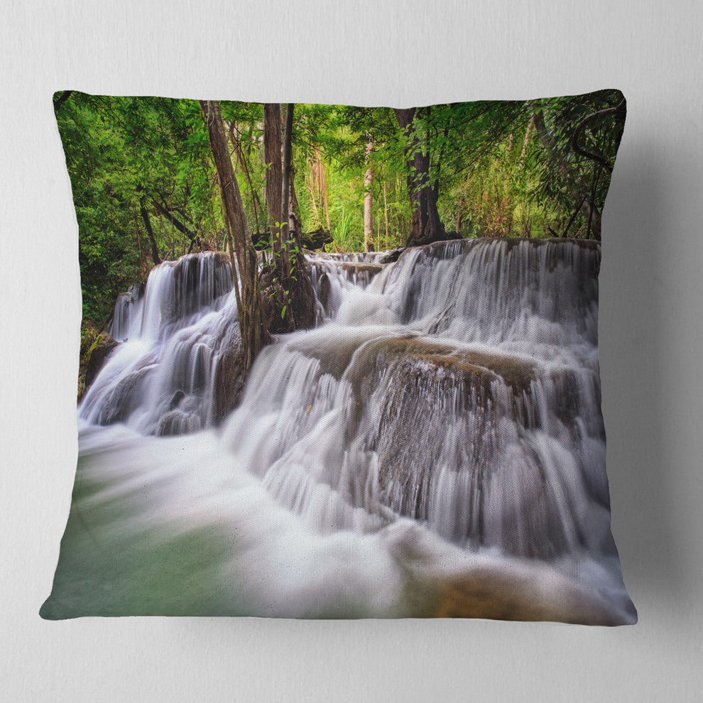 Waterfall Huai Mae Kamin Landscape Printed Throw Pillow, 16"x16"