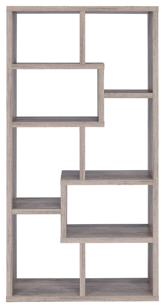 10-Shelf Geometric Bookcase, Gray Driftwood