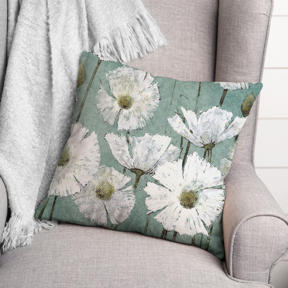 Textured White Florals 18x18 Spun Poly Pillow