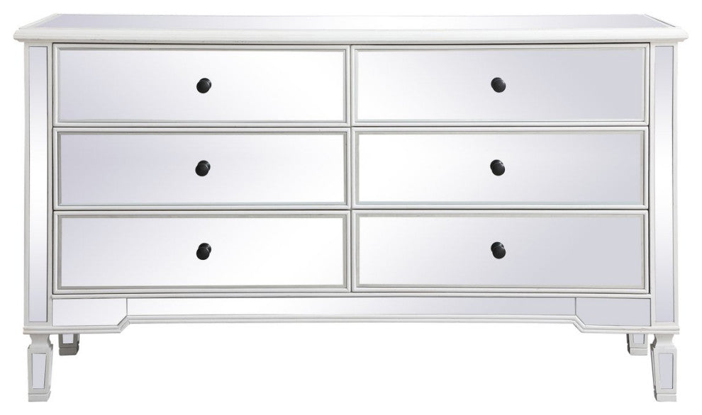 Calum 60" Mirrored 6-Drawer Chest, Antique White