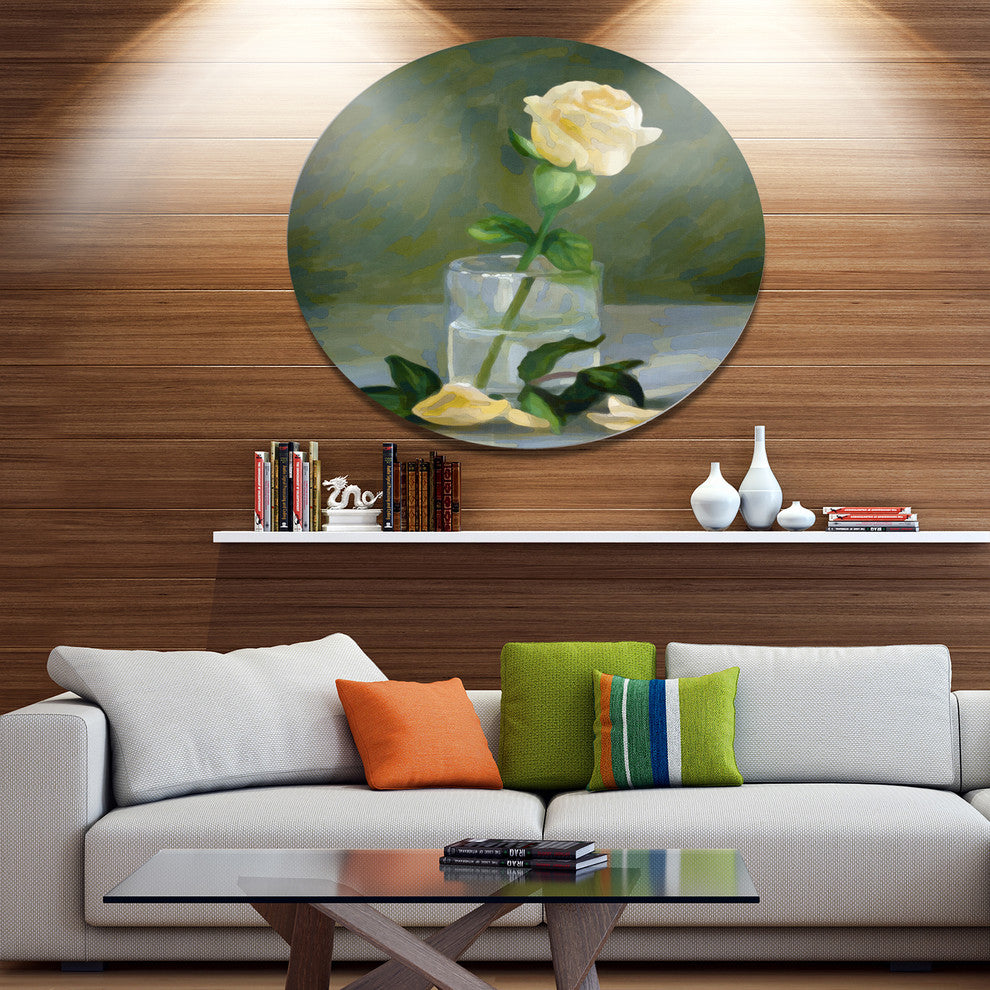 Rose Flower In Glass Watercolor, Floral Round Metal Wall Art, 23"