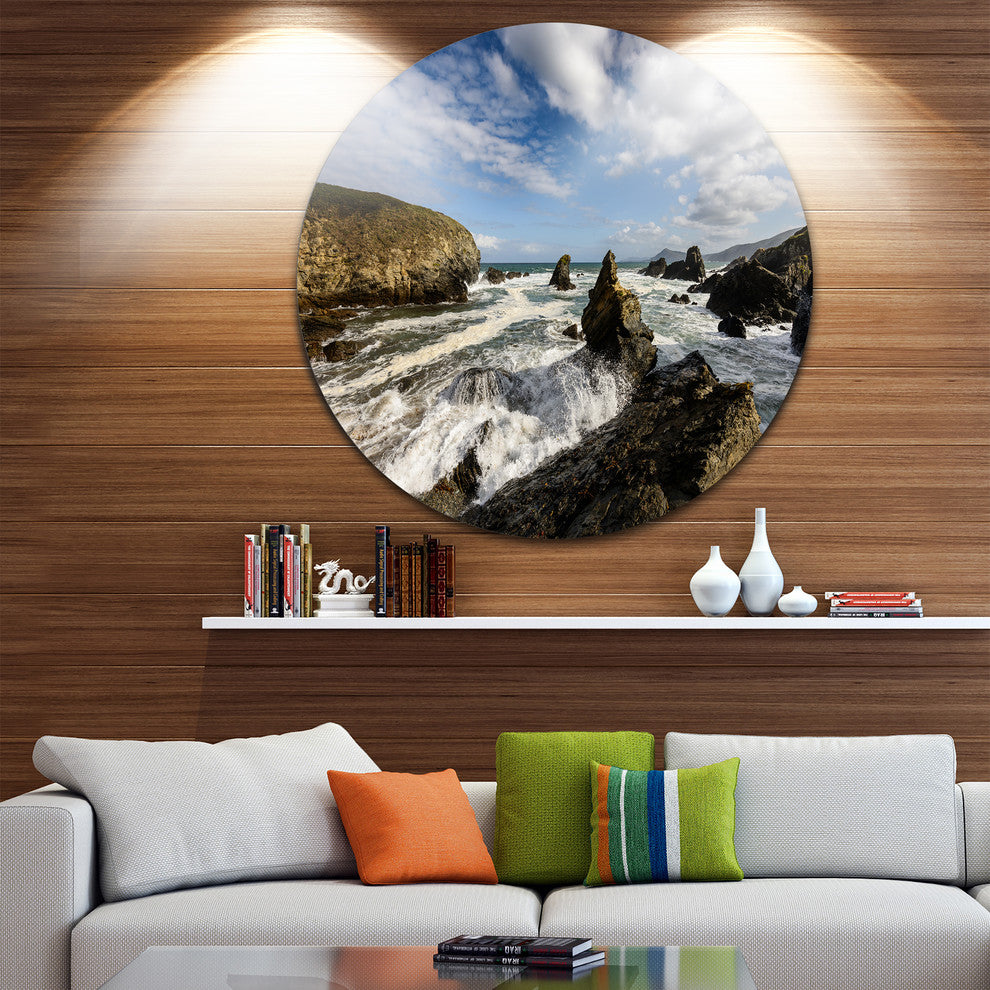 Blue Atlantic Coast In Spain, Seashore Photo Round Wall Art, 36"