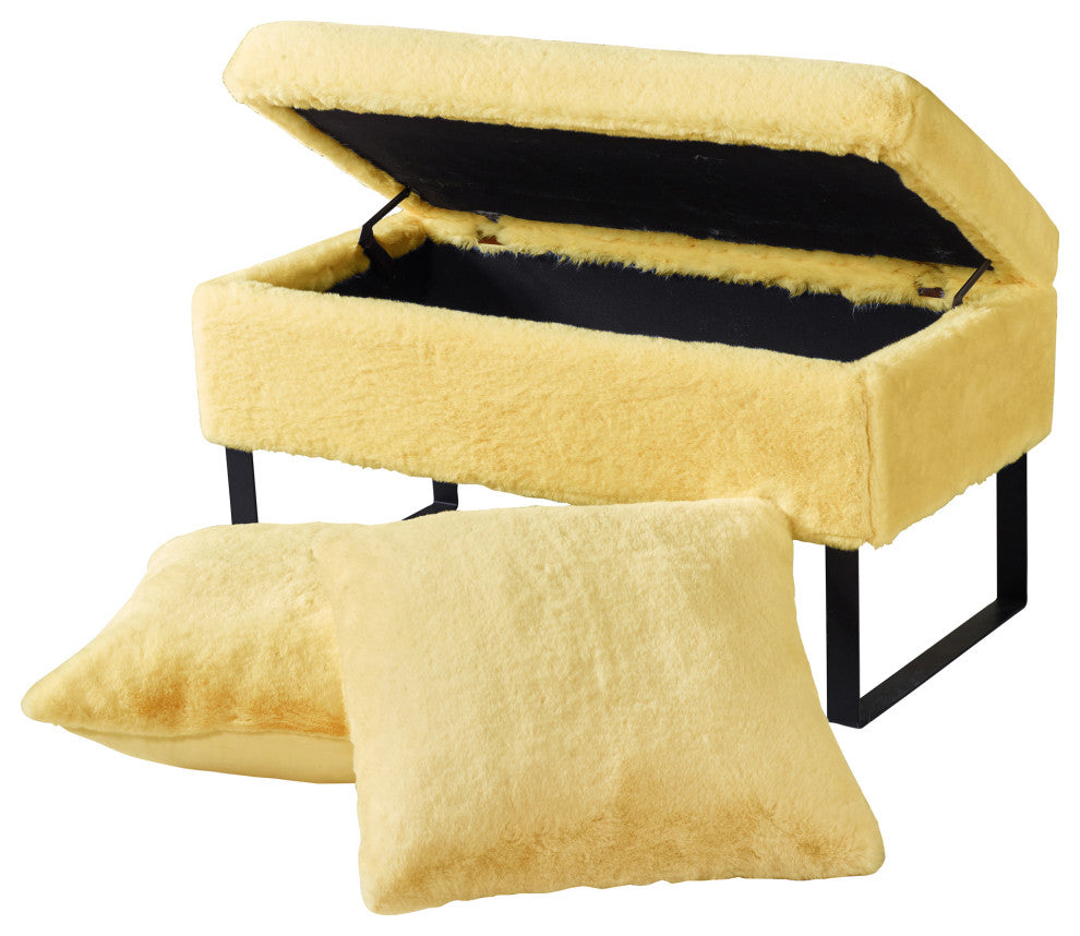 Heavy Faux Fur Storage Sunshine Yellow Ottoman 18" x 36" x 10"