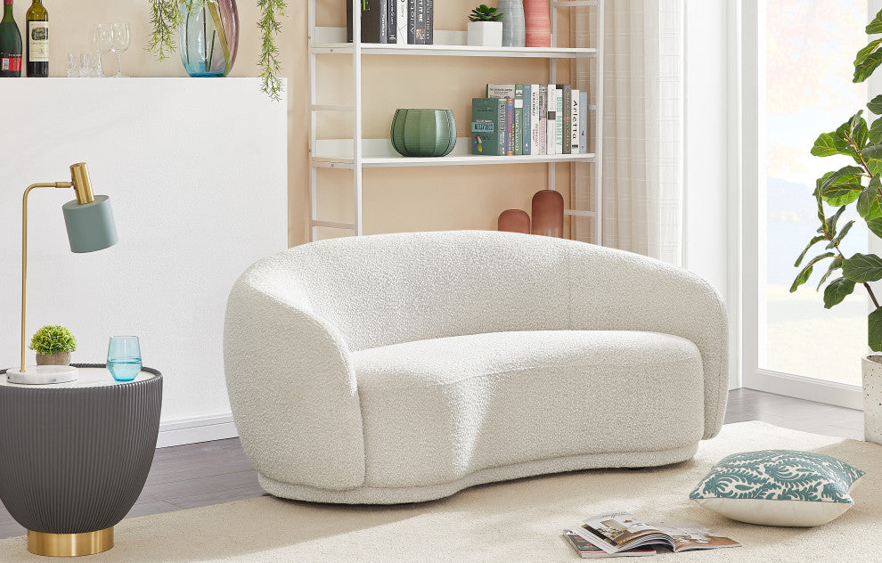 Hyde Boucle Fabric Upholstered, Cream, Loveseat