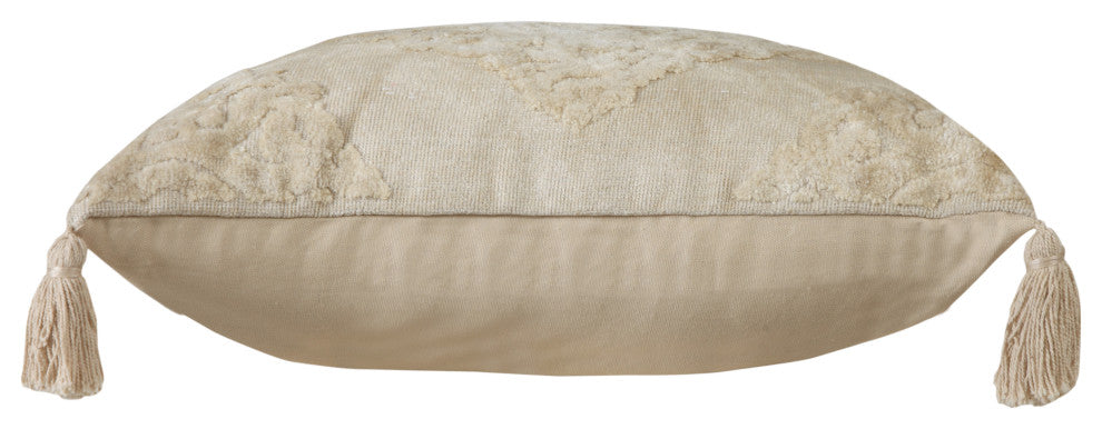 Beige Traditional Textured Medallion Throw Pillow, 20" X 20"
